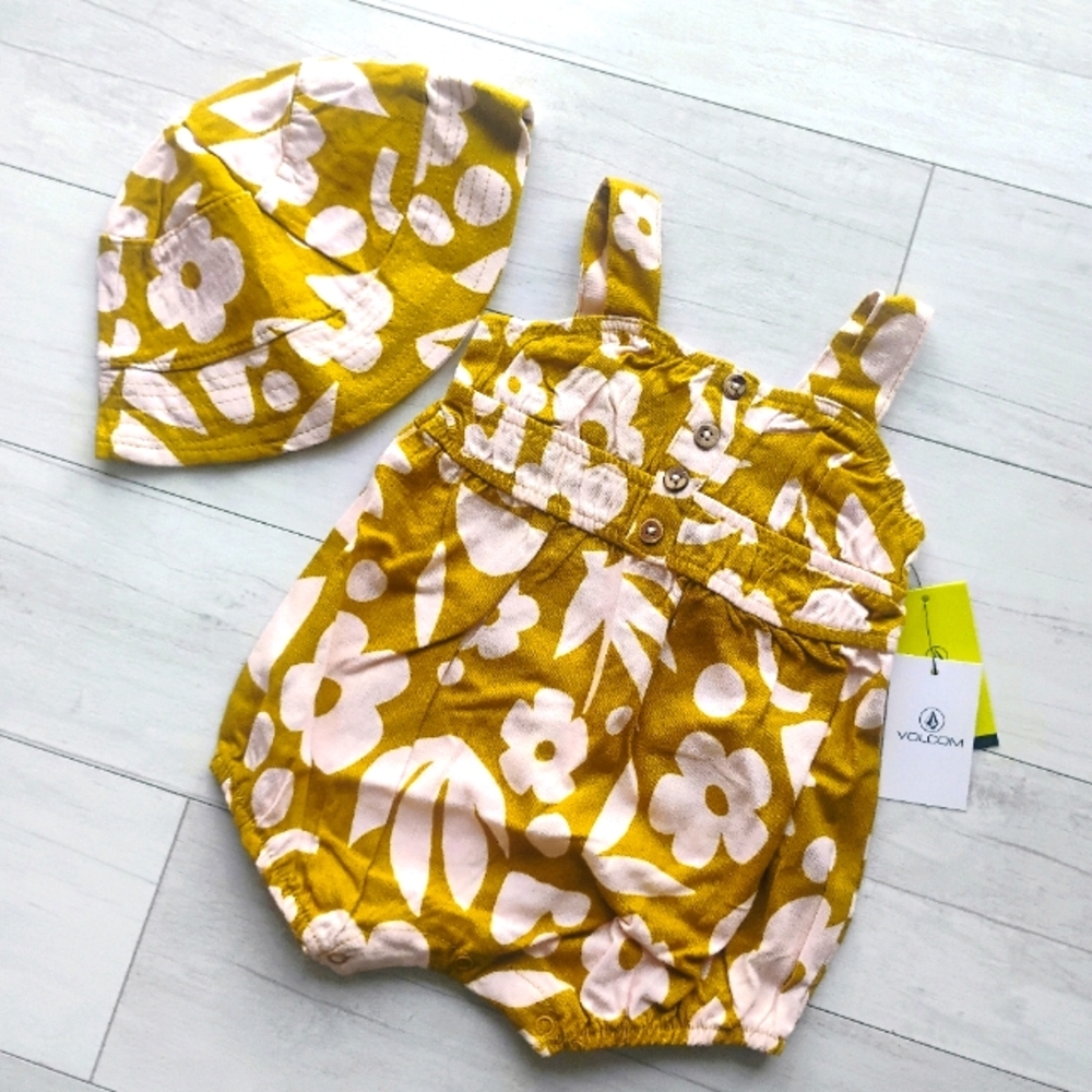 VOLCOM Baby NEW Beach Linen Romper & Bucket Hat